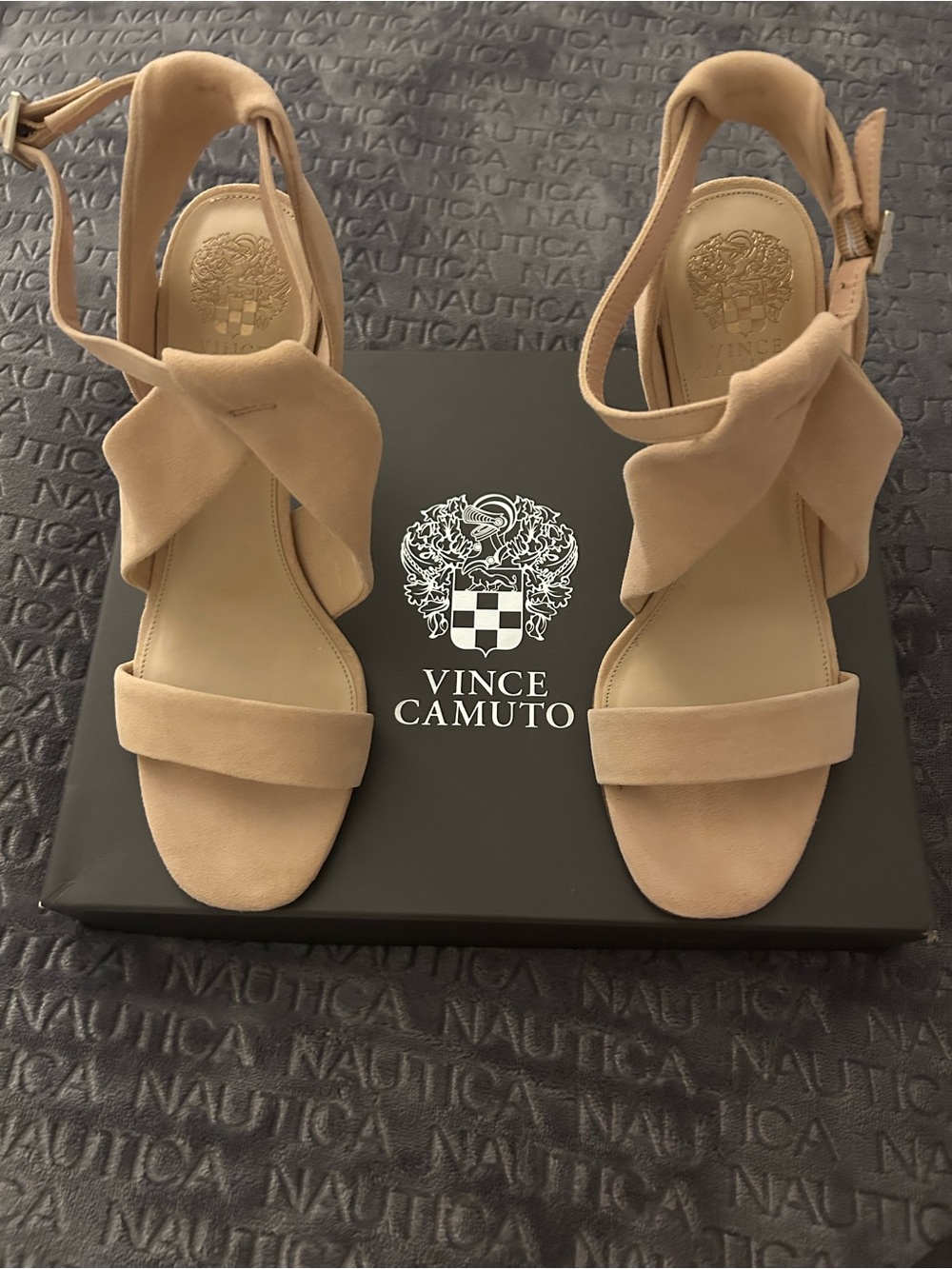 Vince Camuto Nude Suede Crisscross Ankle Strap Heels